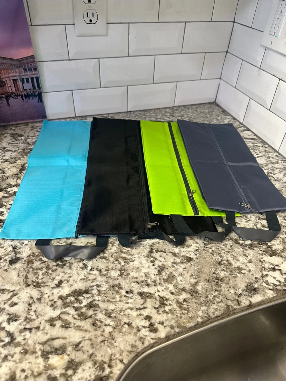 NWOT - Set of Four Shoe Bags  with Zipper  - Blue, Black, Lime, Gray